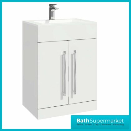 Floor Standing Gloss White 2-Door Vanity Unit & Thin Edge Basin 600mm