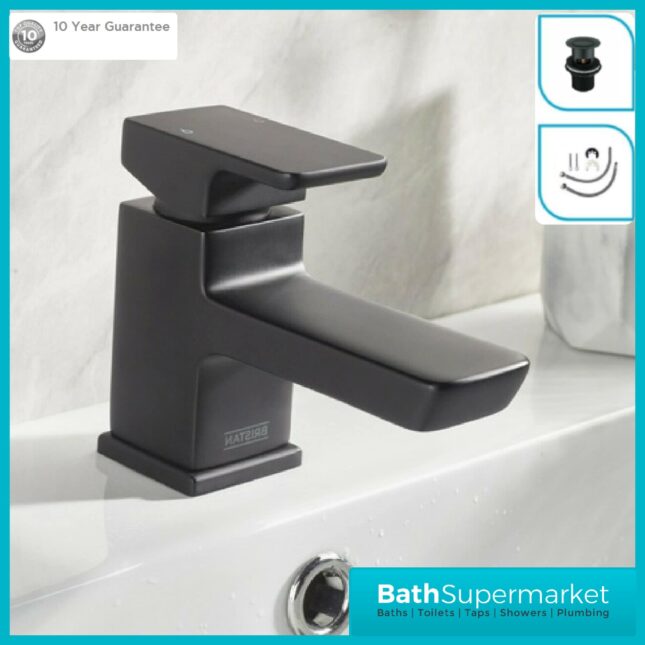 Bristan Cobalt Black Mono Basin Mixer Tap & Clicker Waste