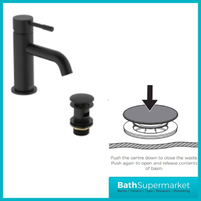 Bristan Mila Black Mono Basin Mixer Tap & Clicker Waste