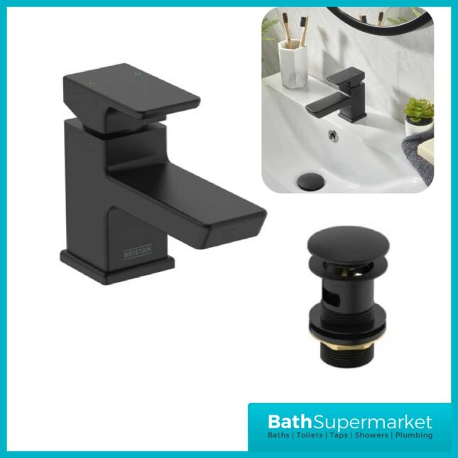 Bristan Cobalt Black Mono Basin Mixer Tap & Clicker Waste