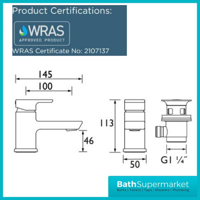Bristan Cobalt Black Mono Basin Mixer Tap & Clicker Waste - Image 7
