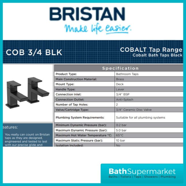 Bristan Cobalt Black Pair Lever Bath Taps
