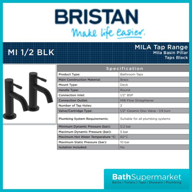 Bristan Mila Black Pair Lever Basin Taps - Image 8