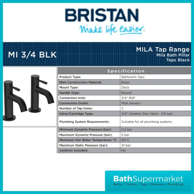 Bristan Mila Black Pair Lever Bath Taps