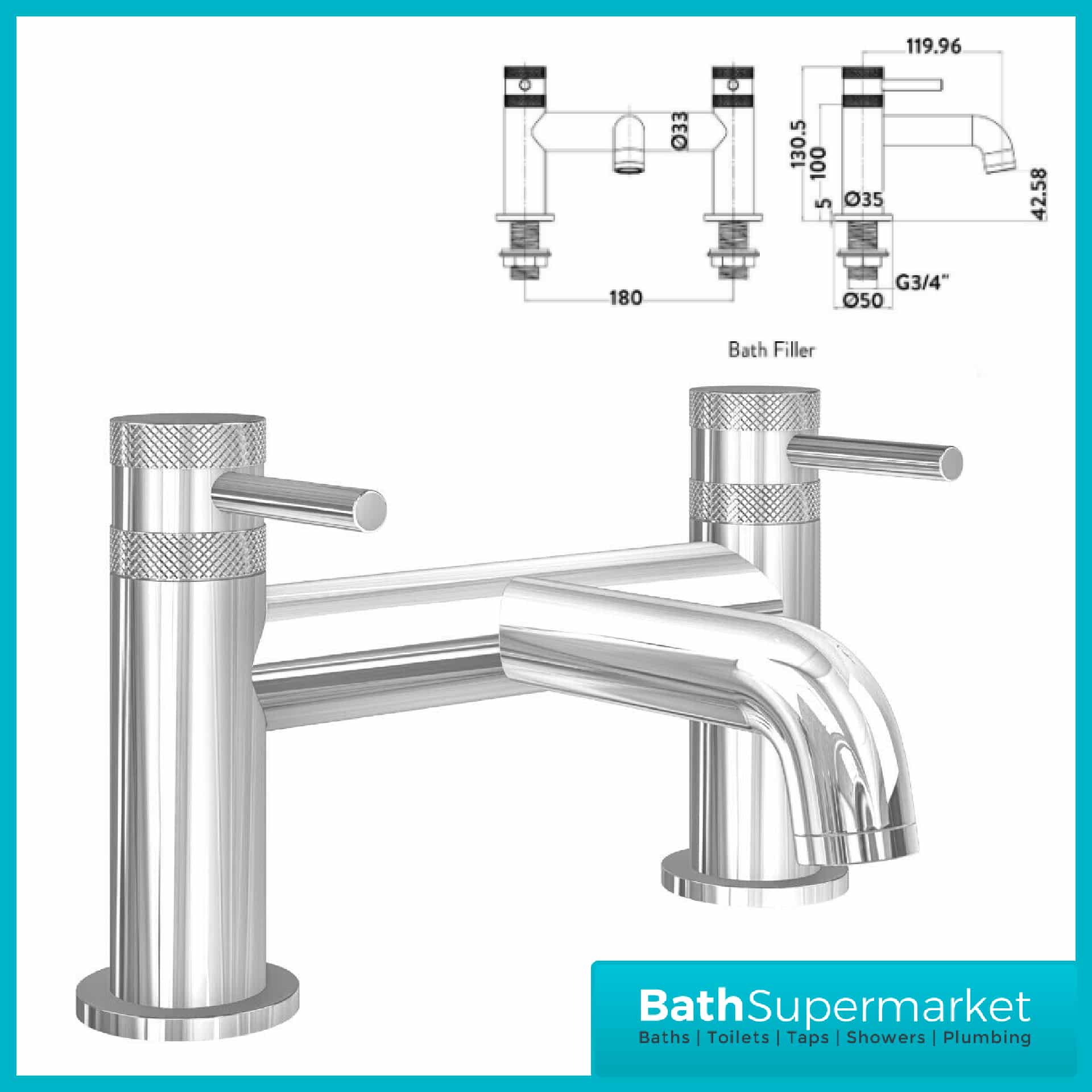 Knurled Modern Round Chrome Bath Filler Tap & Screw Head 2 Types