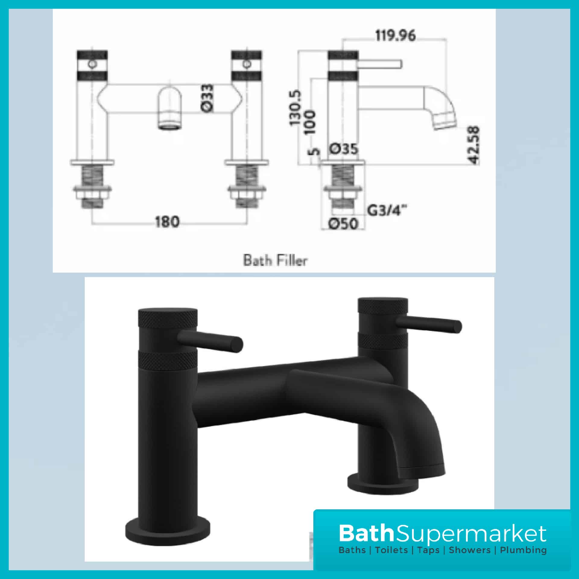 Knurled Round Black Basin Mono Mixer & Bath Filler Tap Pack With Screw Head 2 Types