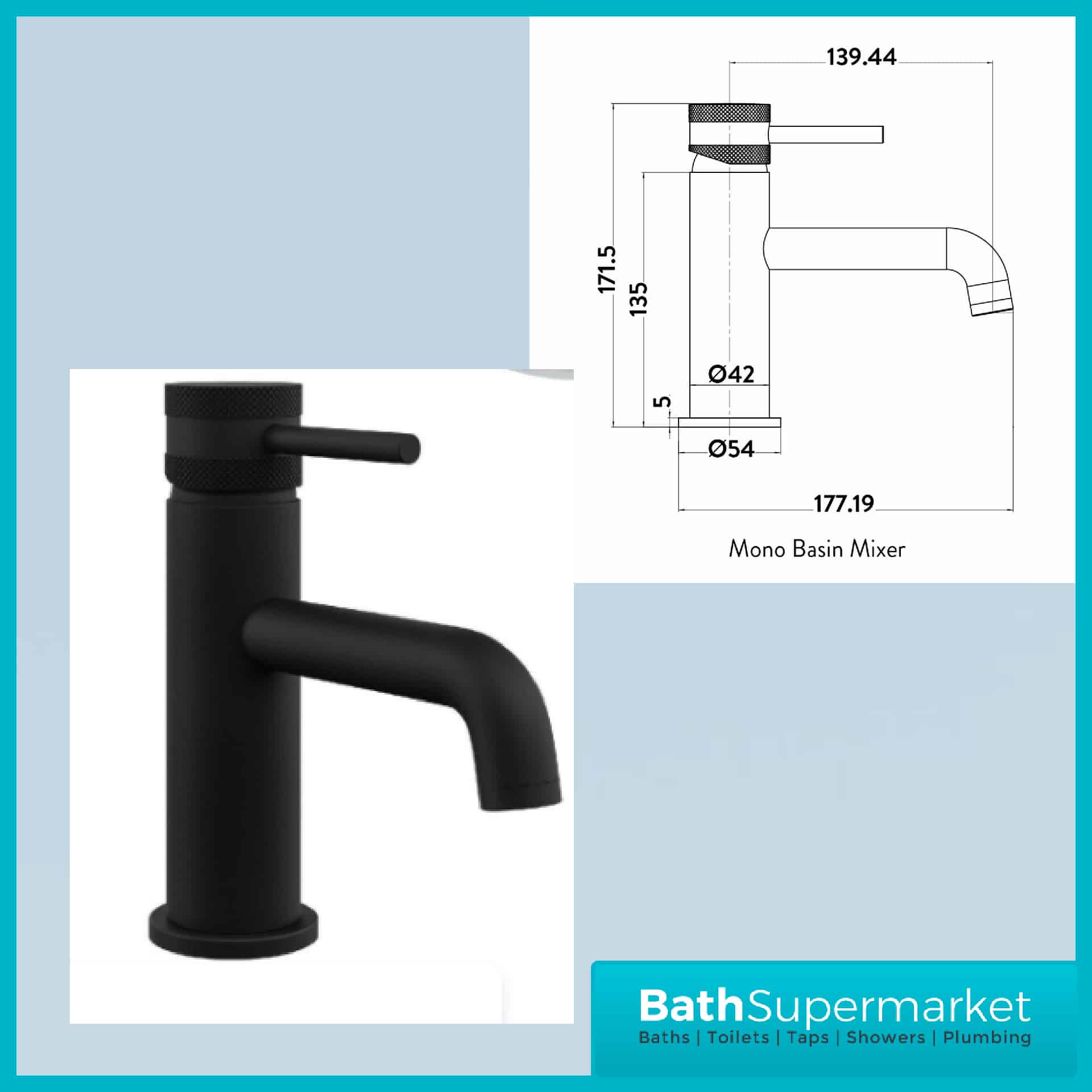 Knurled Round Black Basin Mono Mixer & Bath Filler Tap Pack With Screw Head 2 Types