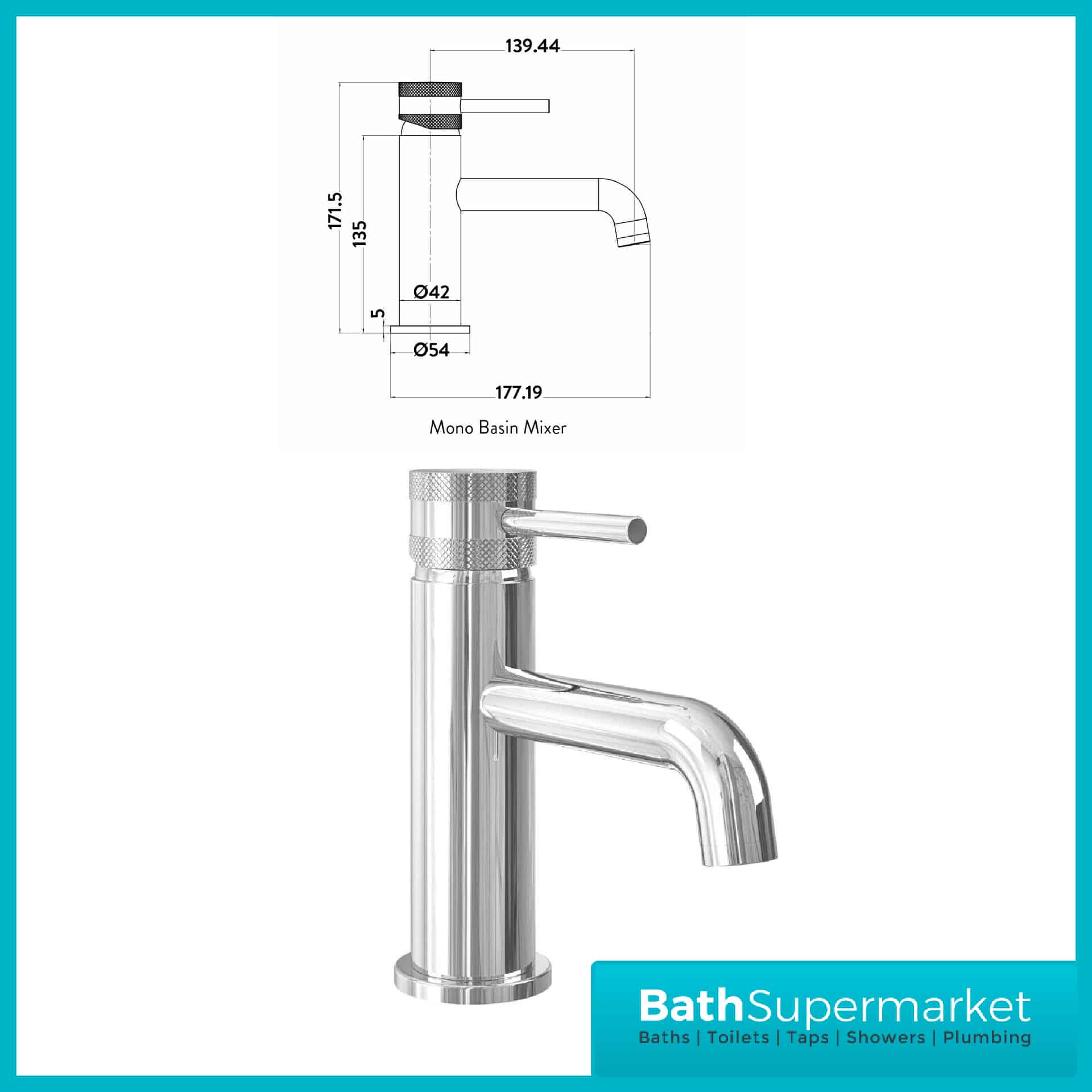 Knurled Round Chrome Basin Mono Mixer & Bath Filler Tap Pack With Screw Head 2 Types