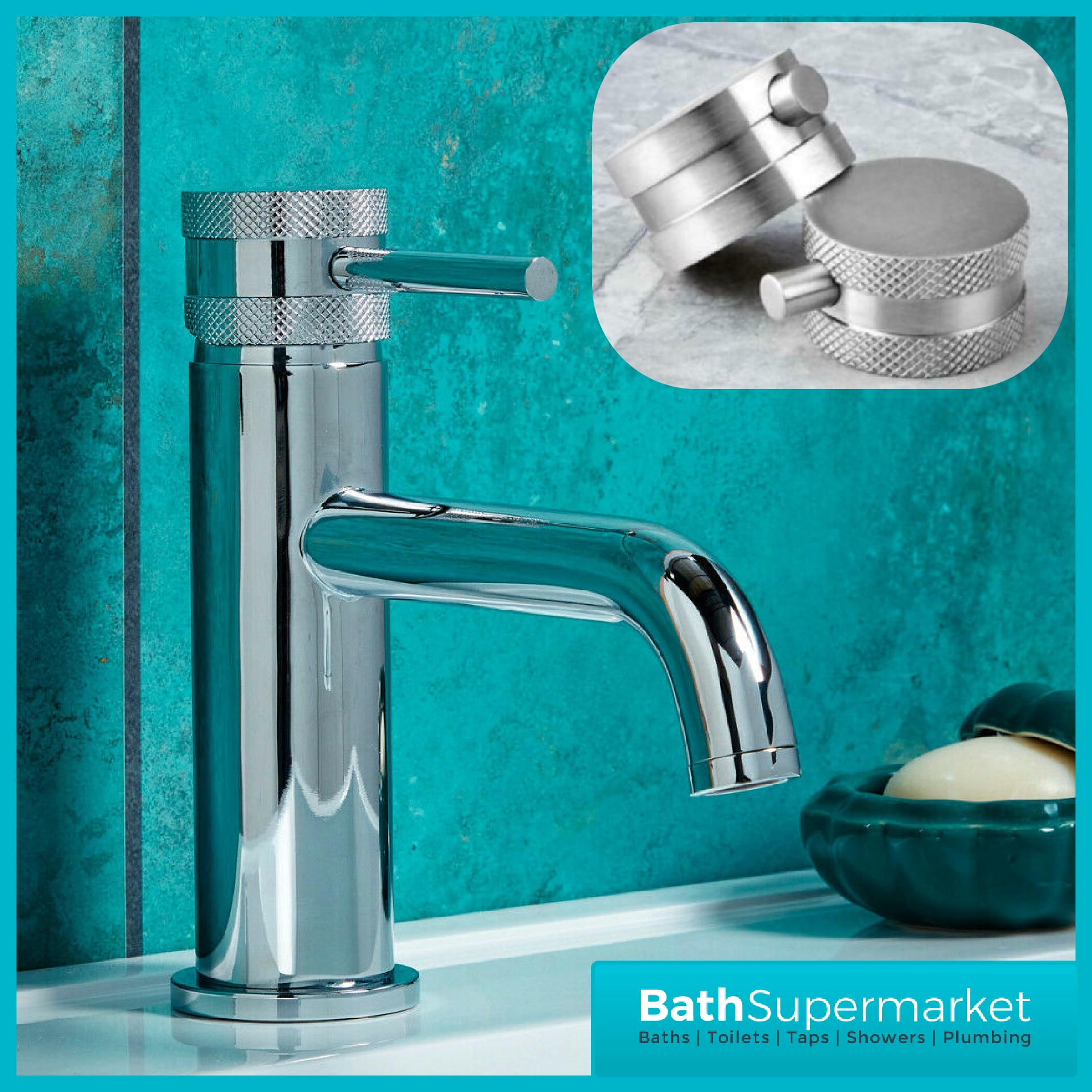 Knurled Round Chrome Basin Mono Mixer & Bath Filler Tap Pack With Screw Head 2 Types