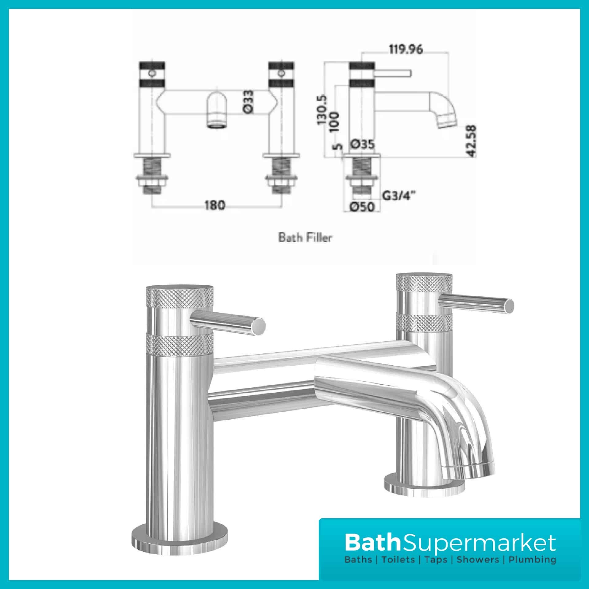 Knurled Round Chrome Basin Mono Mixer & Bath Filler Tap Pack With Screw Head 2 Types