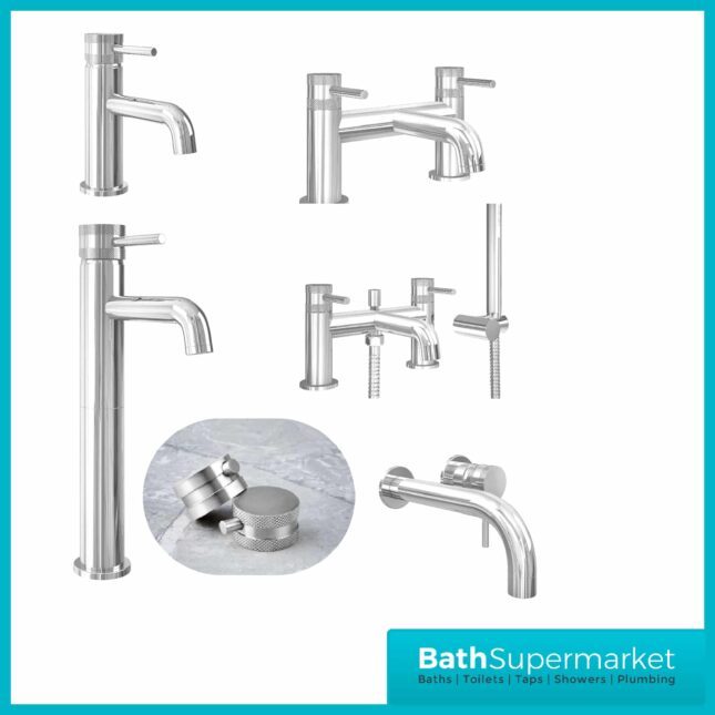 Knurled Round Chrome Wall Mounted Basin Tap & Screw Head 2 Types
