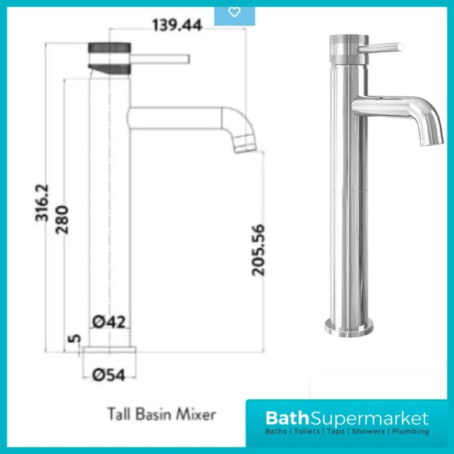 Sognare Knurled Round Chrome Tall Mono Basin Mixer Tap & Screw Head 2 Types - Image 4