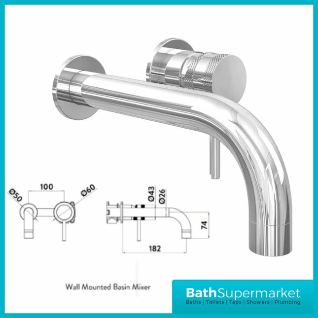 Sognare Knurled Round Chrome Wall Mounted Basin Tap & Screw Head 2 Types - Image 2