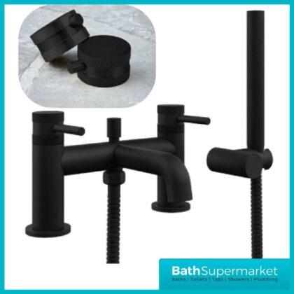 Knurled Round Black Bath Shower Mixer Tap With Screw Head 2 Types