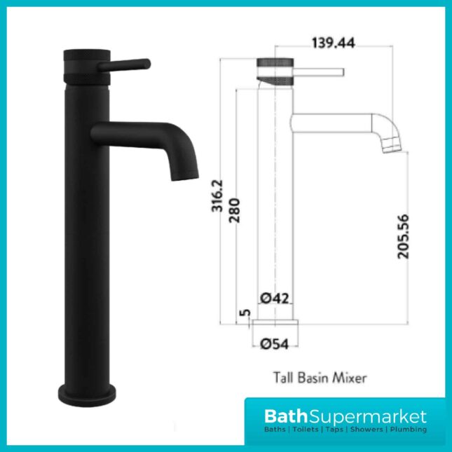 Knurled Round Black Tall Mono Basin Mixer Tap With Screw Head 2 Types