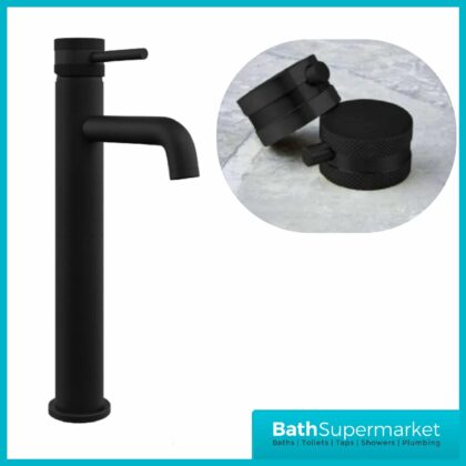 Knurled Round Black Tall Mono Basin Mixer Tap With Screw Head 2 Types