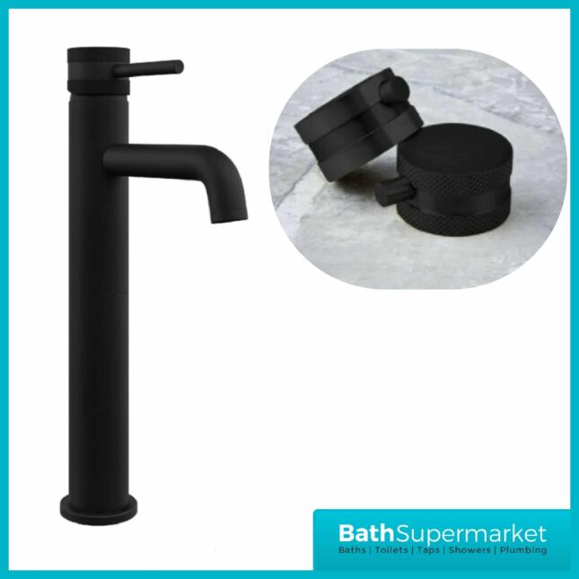 Knurled Round Black Tall Mono Basin Mixer Tap With Screw Head 2 Types