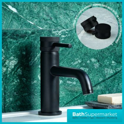 Knurled Round Black Basin Mono Mixer Tap With Screw Head 2 Types
