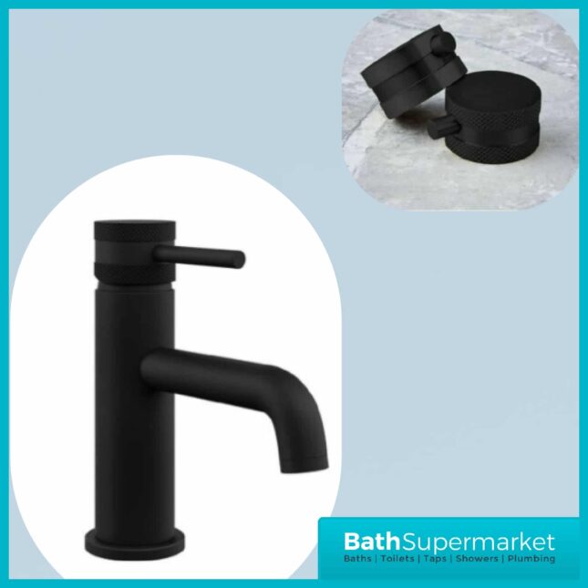 Knurled Round Black Basin Mono Mixer & Bath Filler Tap Pack With Screw Head 2 Types