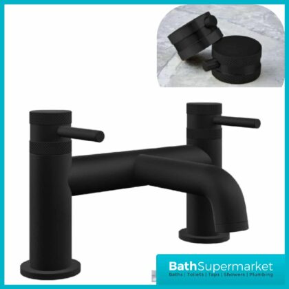 Knurled Round Black Basin Mono Mixer & Bath Filler Tap Pack With Screw Head 2 Types