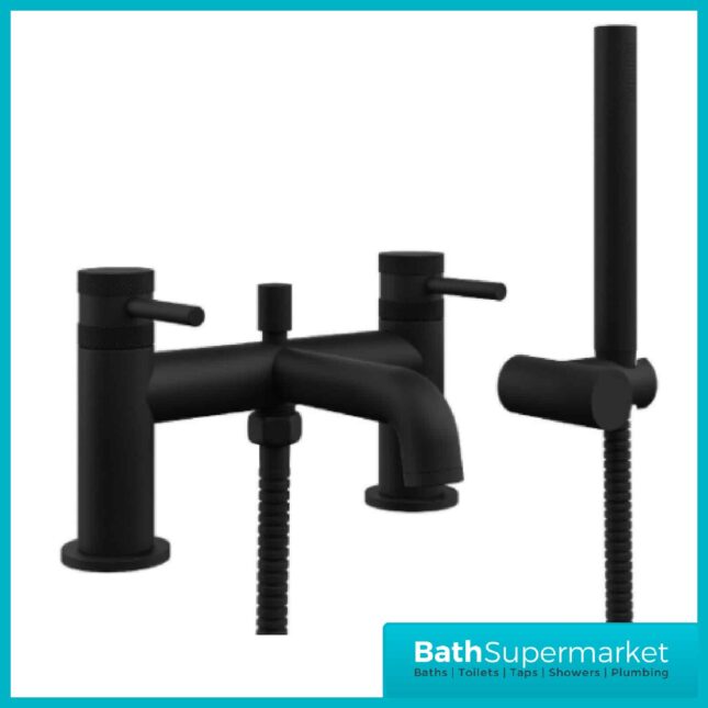 Knurled Round Black Bath Shower Mixer Tap With Screw Head 2 Types