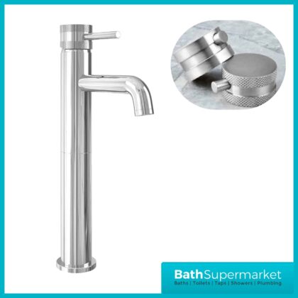 Knurled Round Chrome Tall Mono Basin Mixer Tap & Screw Head 2 Types