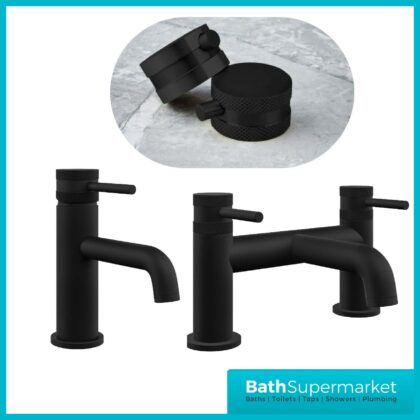 Knurled Round Black Basin Mono Mixer & Bath Filler Tap Pack With Screw Head 2 Types
