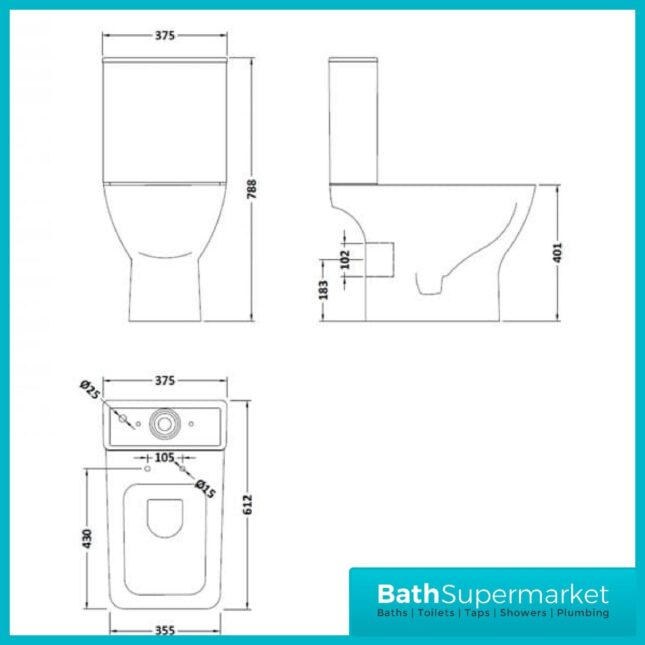 Nuie Ava Rimless Short Projection Close Coupled Toilet & Soft Close Seat - Image 4