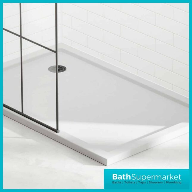 April White Stone Resin Rectangular Shower Tray With Waste 800mm x 700mm