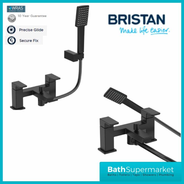 Bristan Cobalt Black Bath Shower Mixer Tap With Hose & Bracket