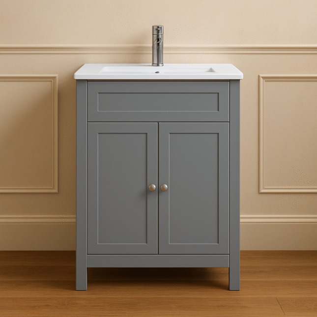 Turin Tailored Grey Traditional Floor standing Vanity Unit & Ceramic Basin 600mm - Image 8