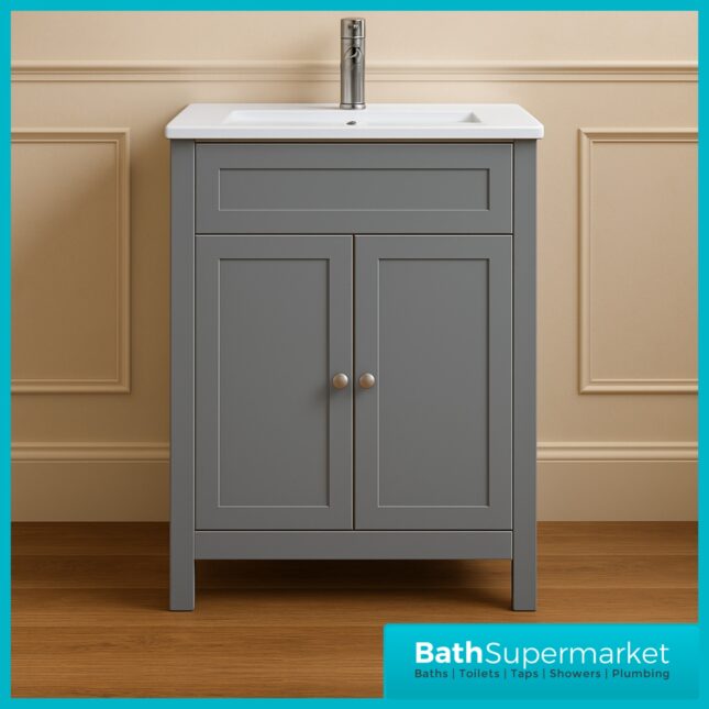 Turin Tailored Grey Traditional Floorstanding Vanity Unit & Ceramic Basin 600mm