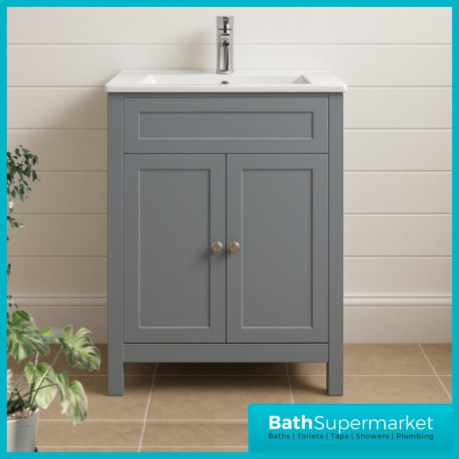 Turin Tailored Grey Traditional Floorstanding Vanity Unit & Ceramic Basin 600mm