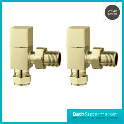 Tailored Brushed Brass Cubic Square Angled Pair Radiator/Towel Rail Valves