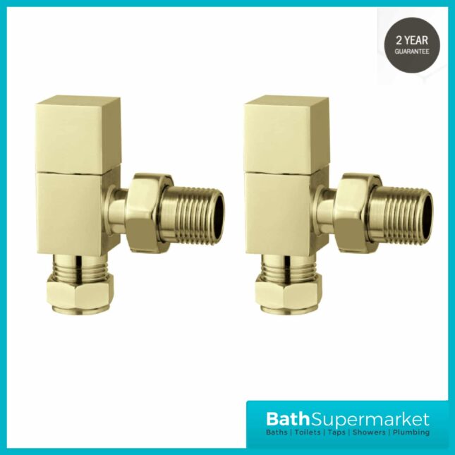 Tailored Brushed Brass Cubic Square Angled Pair Radiator/Towel Rail Valves