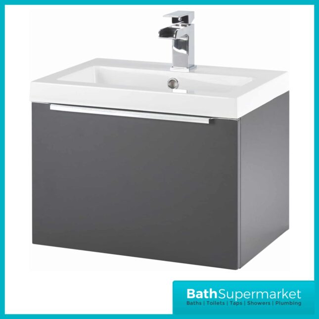 Kore Mono Matt Dark Grey Wall Mounted Vanity Unit & Basin 600mm - Image 2