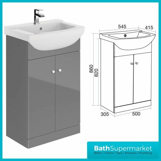 Elation Ikoma Dove Grey Vanity Unit & Basin 550mm - Image 6