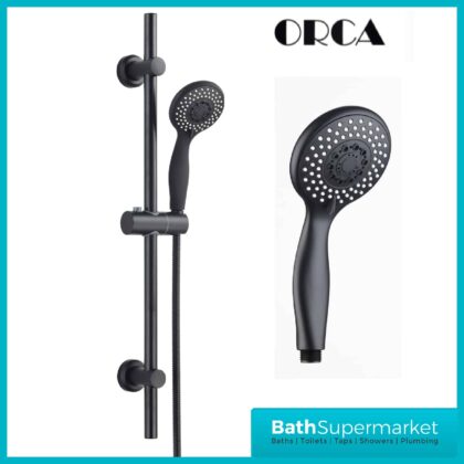 Orca Matt Black Round Retro Fit Riser 3 Function Slider Rail Shower Kit