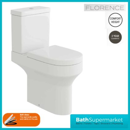 Florence Close Coupled Comfort Height D Shape Toilet & Soft Close Seat