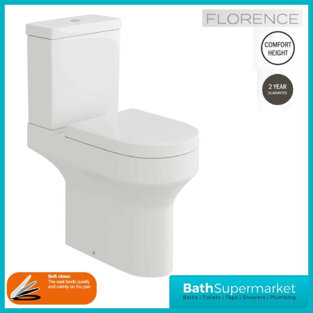 Florence Close Coupled Comfort Height D Shape Toilet & Soft Close Seat