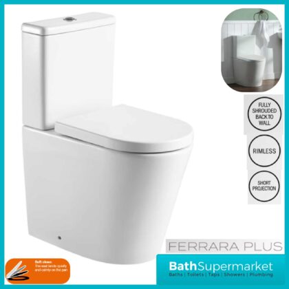 Ferrara Plus Fully Shrouded Rimless Comfort Height D Shape Toilet