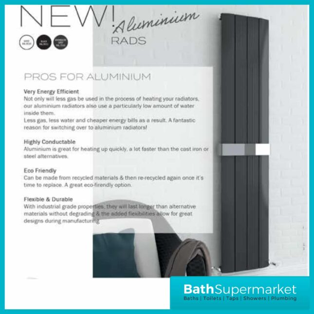 Taupo Anthracite Grey Modern Aluminium Radiator 1800mm x 375mm