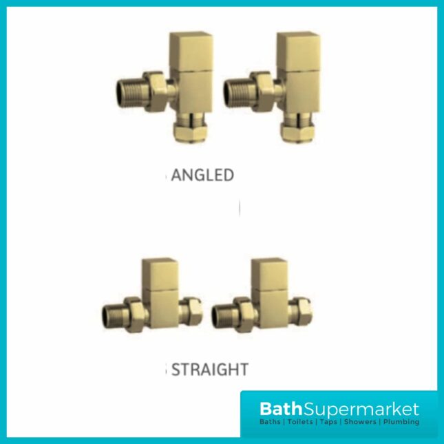 Tailored Brushed Brass Cubic Square Straight Pair Towel Rail Valves