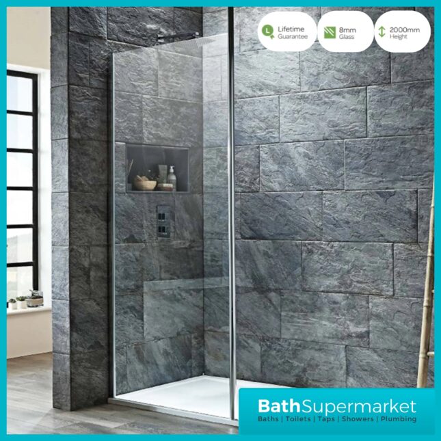 Wet Room Glass Screen Panel & Vertical Ceiling Post