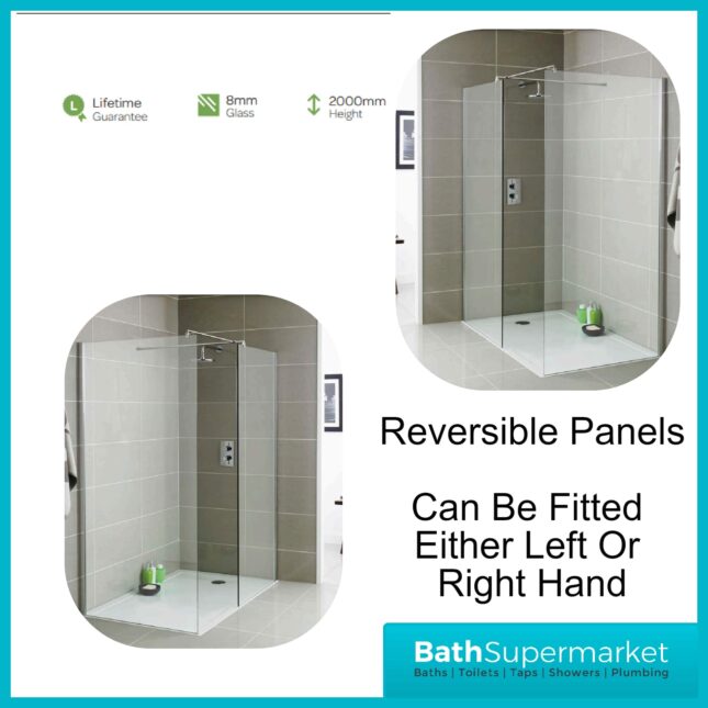 K-Vit 8 Wet Room Screen Glass Panel Screen 8mm & Support Arm 700mm - 1200mm Width - Image 5