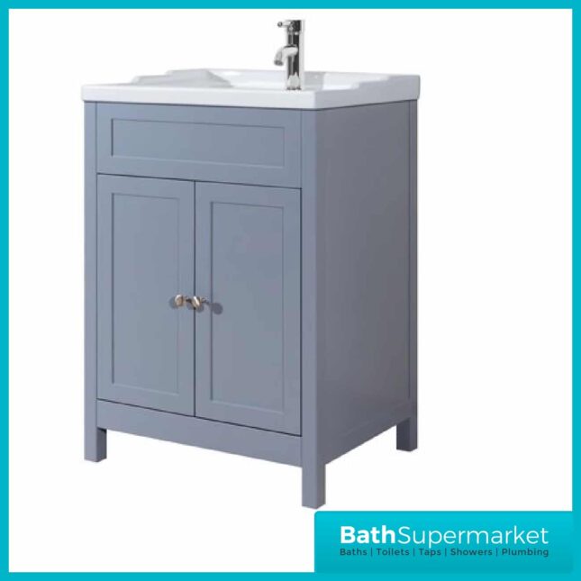 Turin Tailored Grey Traditional Classic Vanity Unit & Ceramic Basin 600mm