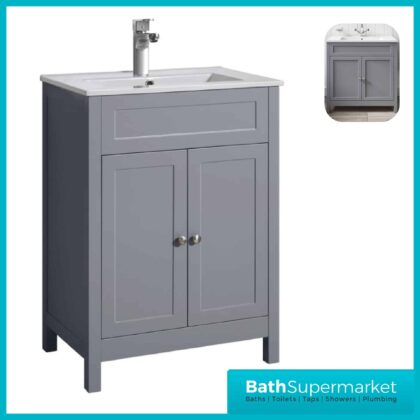 Turin Tailored Grey Floorstanding Vanity Unit & Ceramic Basin 600mm