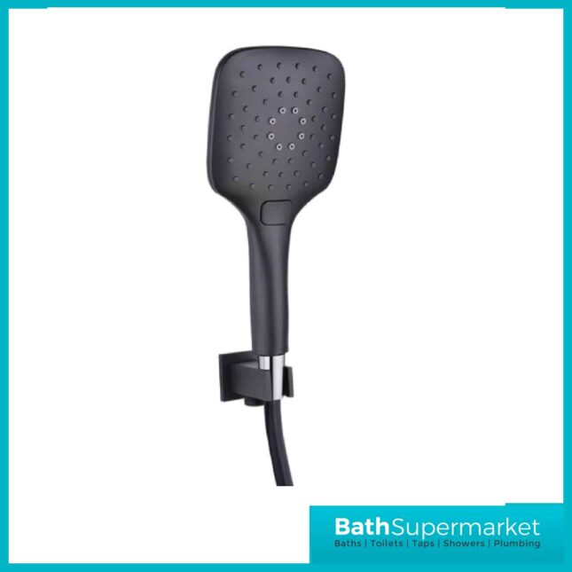 Orca Matt Black Square Concealed Thermostatic 3 Handle Valve 2 Outlet Shower Kit