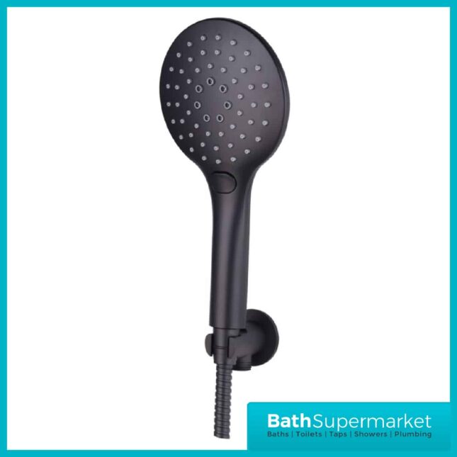 Orca Black Round Wall Outlet Elbow With Bracket, Hose & Shower Handset - Image 4
