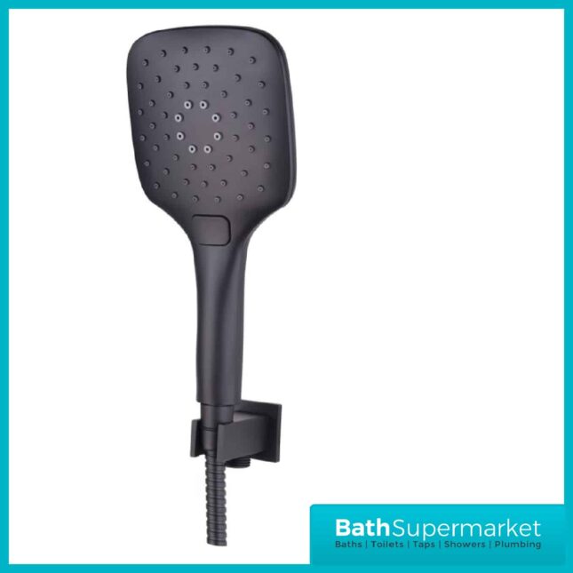Orca Black Square Wall Outlet Elbow With Bracket, Hose & Shower Handset - Image 3